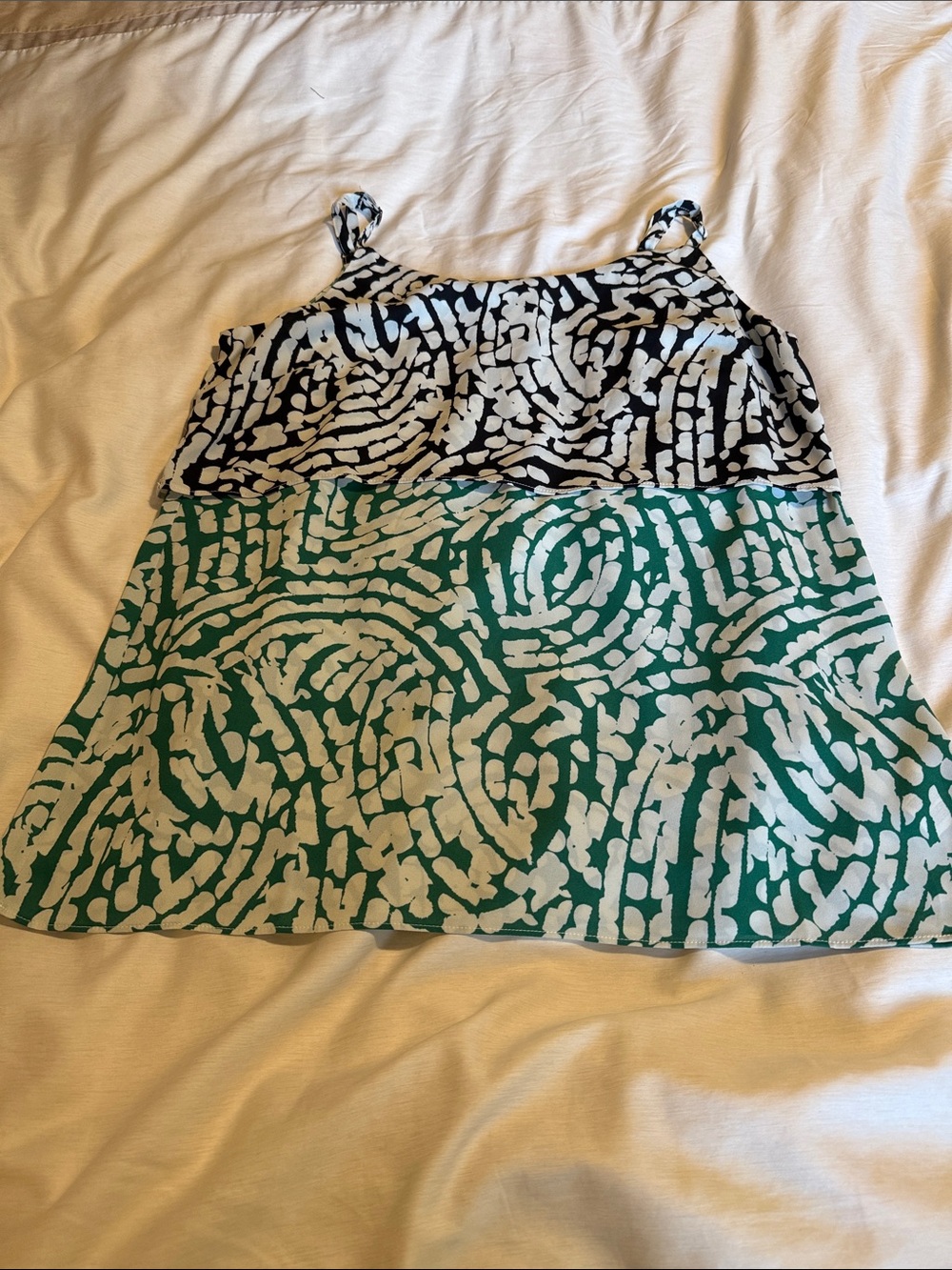 CAbi Two-Tone Abstract Print Cami — Black & Green